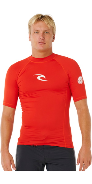 2026 Rip Curl Hombres Waves UPF Performance Camiseta De Lycra De Manga Corta 16MMRV - Lava Rojo